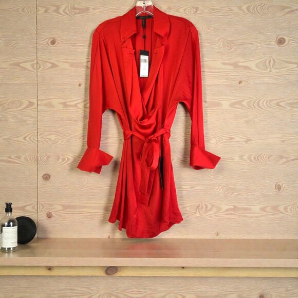 BCBG Maxazria Diane Red Shirt Dress Size S Long Sleeve NWT $248 - Picture 1 of 15